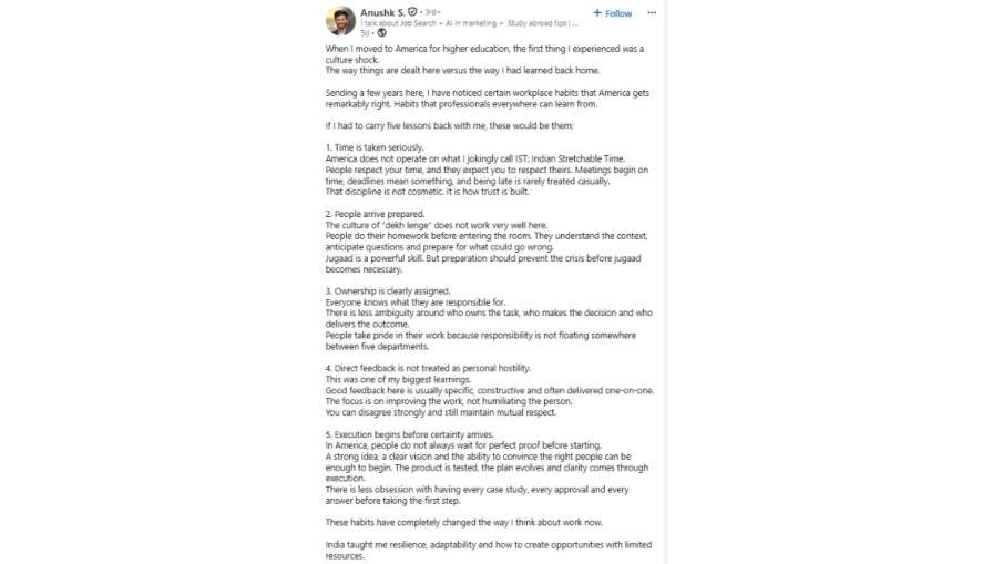 Indian man In US, Indian in America, viral post, linkedin 