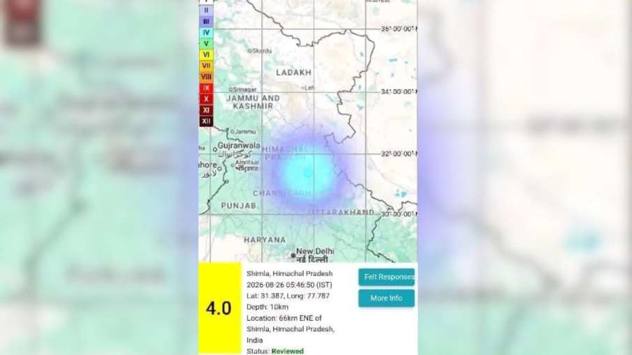 रिक्टर स्केल पर भूकंप की तीव्रता 4 मापी गई।
