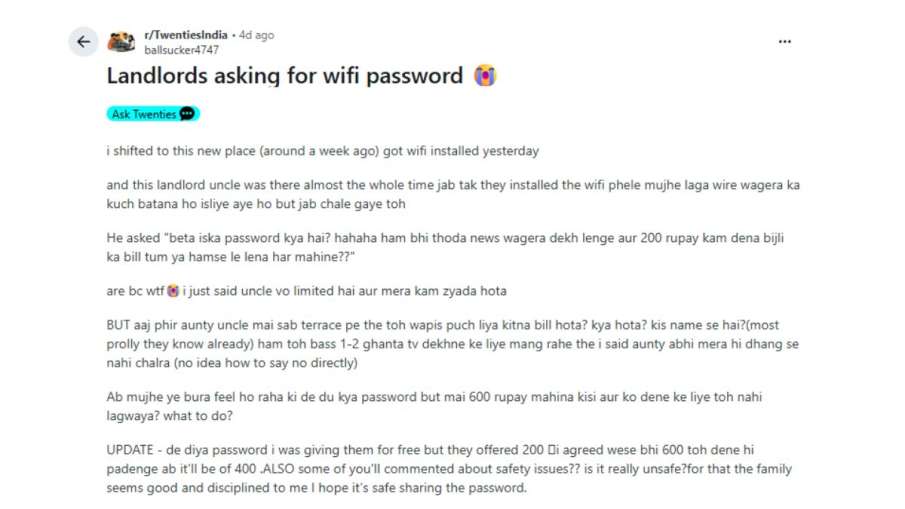 Landlord asking for WiFi password, landlord tenant post, viral news