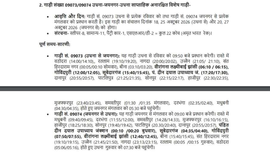 indian railways, special trains, amrit bharat express, jaynagar, udhna 
