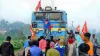 Members of AITUC and INTUC block a train during the trade...- India TV Hindi