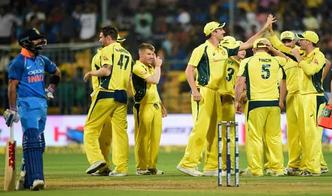 Ind vs Aus, 4th ODI: क्या कोहली के तीन तिगाड़ा ने काम बिगाड़ा...? Richardson with team mates celebrates after dismissing...- India TV Hindi