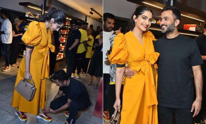 आनंद आहूजा ने बांधे पत्नी सोनम कपूर के जूतों के लेस, फोटोज हुई वायरल <p>Sonam kapoor and anand ahuja</p>- India TV Hindi
