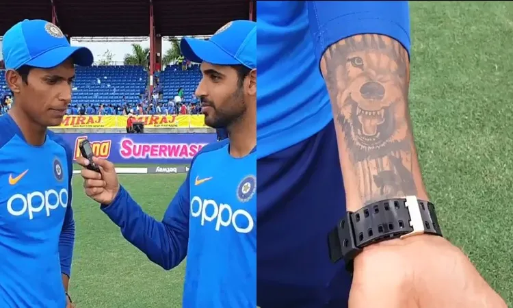 डेब्यू मैच में धाकड़ गेंदबाजी करने वाले नवदीप सैनी ने 'भेड़िया' वाले टैटू का खोला राज, बताई खासियत Navdeep Saini and Bhuvneshwar Kumar- India TV Hindi