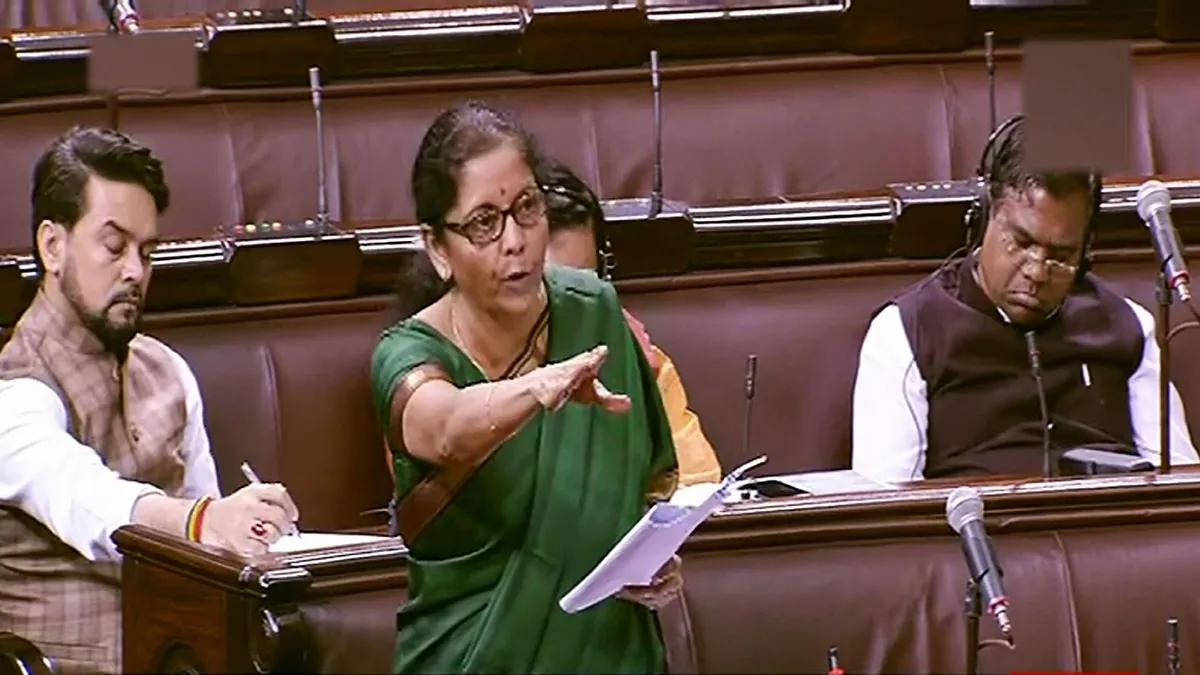 आर्थिक वृद्धि जरूर धीमी हुई है लेकिन अर्थव्यवस्था कभी मंदी में नहीं गयी: निर्मला सीतारमण Union Finance Minister Nirmala Sitharaman speaks in the Rajya Sabha during Winter Session of Parliam- India TV Hindi