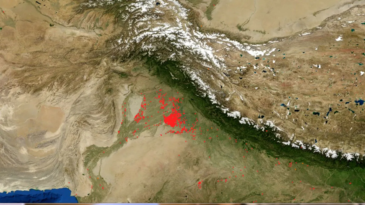 पंजाब-हरियाणा में धड़ल्ले से जल रही है पराली, नासा की तस्वीर में साफ दिखा RED SPOT <p>NASA Image</p>- India TV Hindi