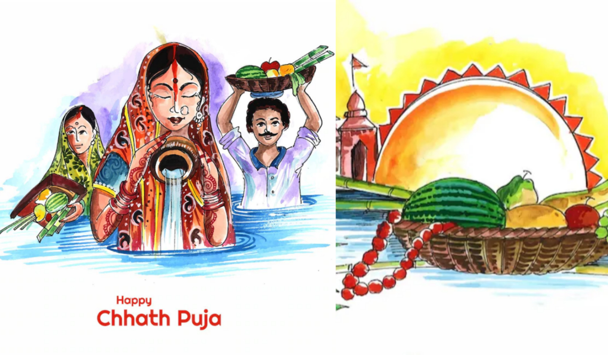 Chhath Puja Drawing | Chhath Puja Scenery Drawing | Chhath Festival Drawing  | Chhath Puja Poster | Creative drawing, Easy drawings, Easy drawings for  kids