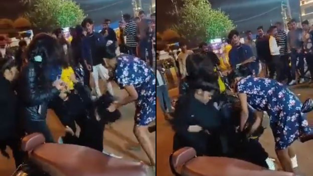 VIDEO: नशे में टल्ली लड़कियों ने बीच सड़क पर की गुंडागर्दी, युवती को पटक-पटक कर पीटा