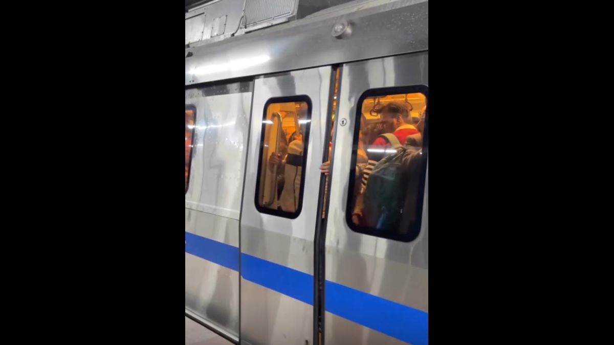 man struggle lot to get out of the metro video viral on social media | मेट्रो से सफर करने वाले ये वीडियो जरूर देखें, गेट बंद होने के बाद मेट्रो से निकलने की जान जाएंगे कला!