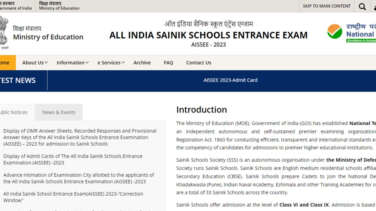 AISSEE 2023 Answer Key Of All India Sainik Schools Entrance Examination ...