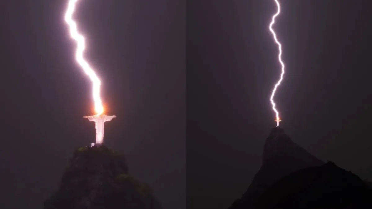 जीसस क्राइस्ट के स्टैच्यू पर गिरी बिजली, कैमरे में कैद हुआ अद्भुत नजारा रियो डी जनेरियो के क्राइस्ट द रिडीमर पर बिजली गिरी- India TV Hindi