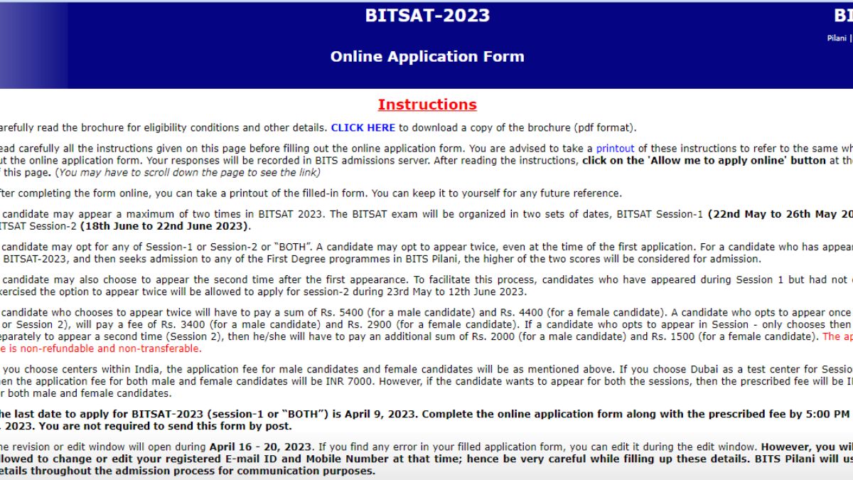 BITSAT 2023 Registration Last Date Today, Apply On Bitsadmission.com ...