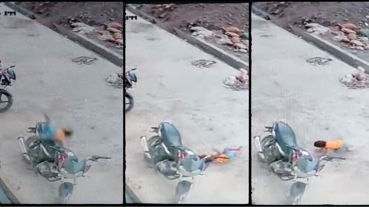 30 फिट ऊंची इमारत से गिरी बच्ची, लेकिन एक बाइक की वजह से बच गई जान l Washim Girl fell from 30 feet high building but a bike saved her life video surfaced