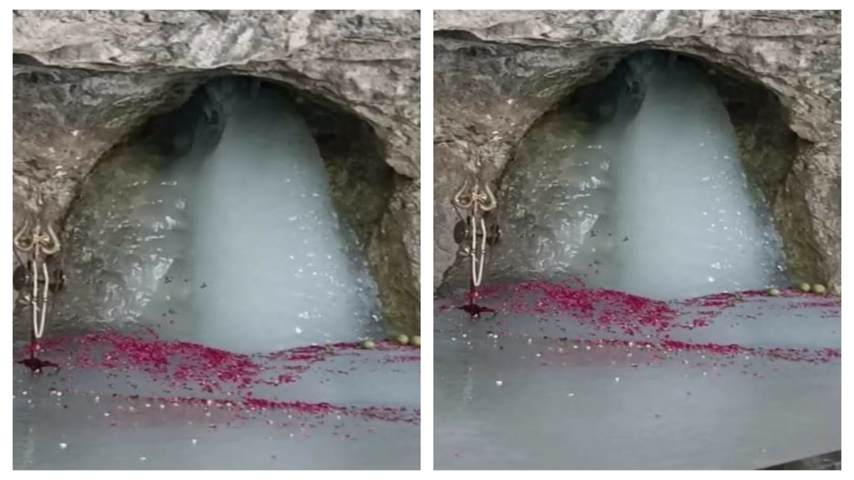 amarnath yatra 2023 exclusive VIDEO Snow all around and Shivling in cave first image of Baba Barfani । VIDEO: चारों ओर बर्फ-ही-बर्फ और गुफा के भीतर बाबा बर्फानी, भव्य नजारा करें शिवलिंग के दिव्य दर्शन