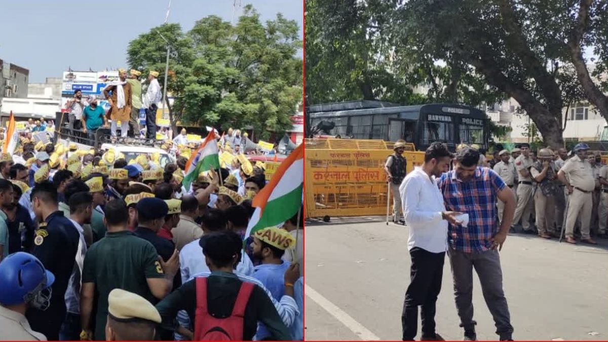 thousands of Clerical staff protest near CM residence in karnal over minimum pay increment । हरियाणा में सीएम आवास का घेराव करने पहुंचे हजारों लिपिक कर्मचारी, न्यूनतम वेतनमान पर अड़े