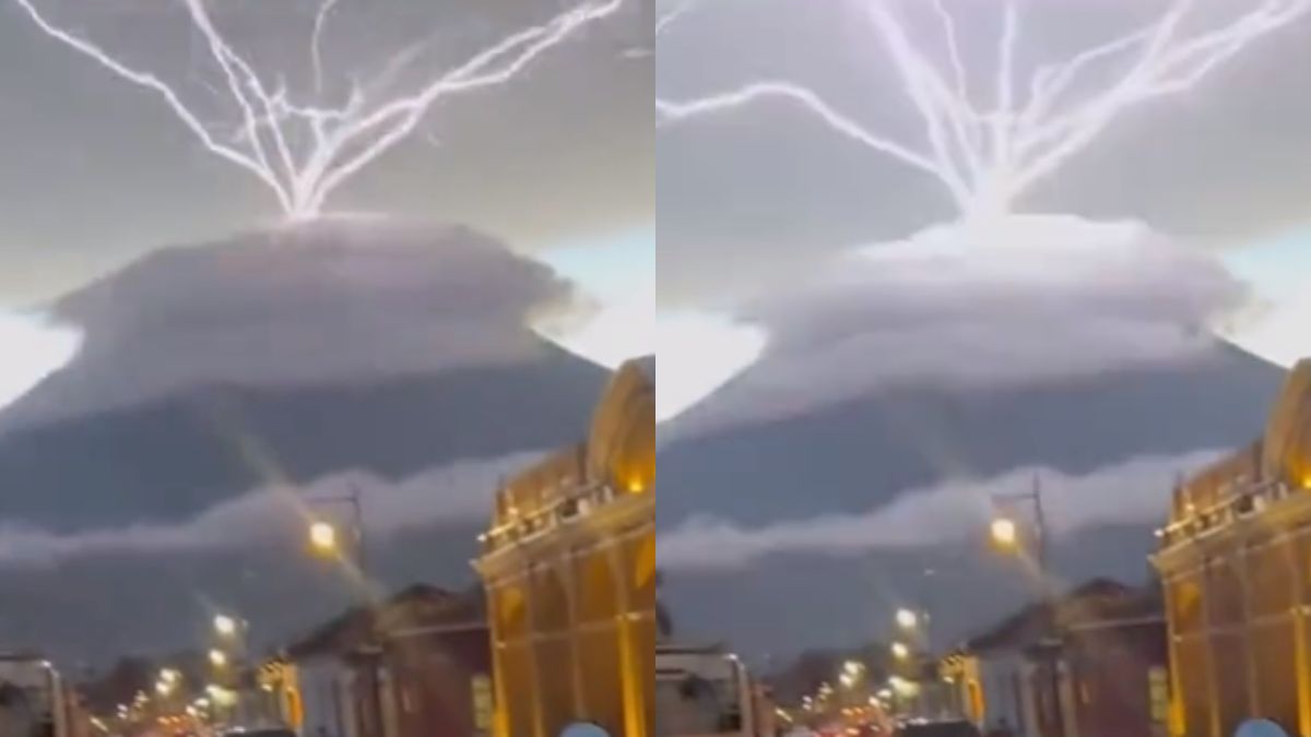 Strong lightning flashed over the volcano, Video goes viral on Internet| आसमान में दिखा अद्भुत नजारा, ज्वालामुखी के ऊपर से निकली जोरदार बिजली, Video viral