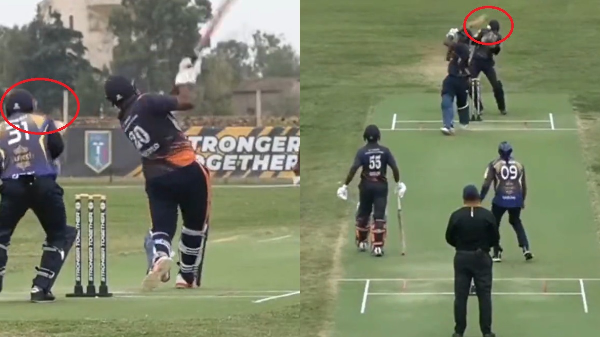 ball got stuck in the wicketkeeper helmet umpire gave OUT watch viral