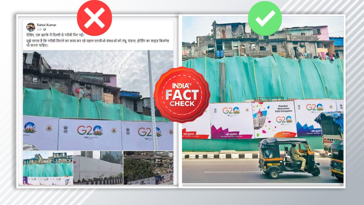 india tv fact check Delhi s slums were not covered by G-20 summit hoardings viral photo is of mumbai । G-20 शिखर सम्मेलन की होर्डिंगों से नहीं ढकी गई दिल्ली की ‘गरीबी’, मुंबई की निकली तस्वीर