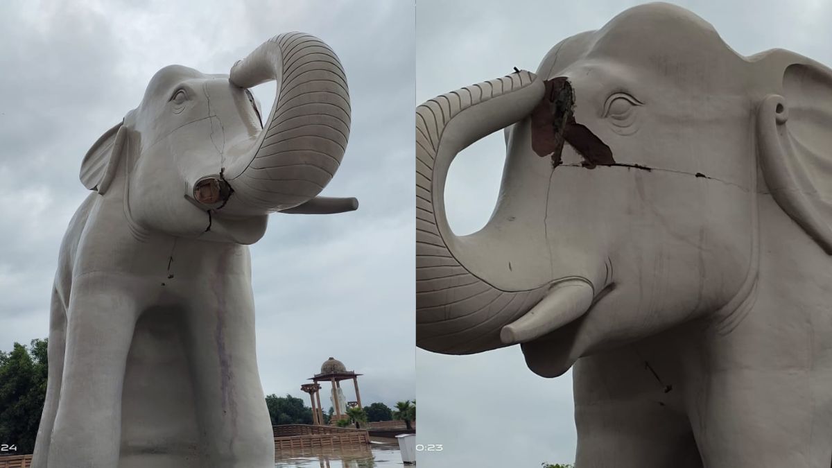 लखनऊ में बारिश ने मचाई तबाही, बिजली गिरने से मायावती का 60 लाख रुपए वाला हाथी टूटा l Lucknow Rain caused havoc Mayawati elephant Ambedkar Park broken due to lightning