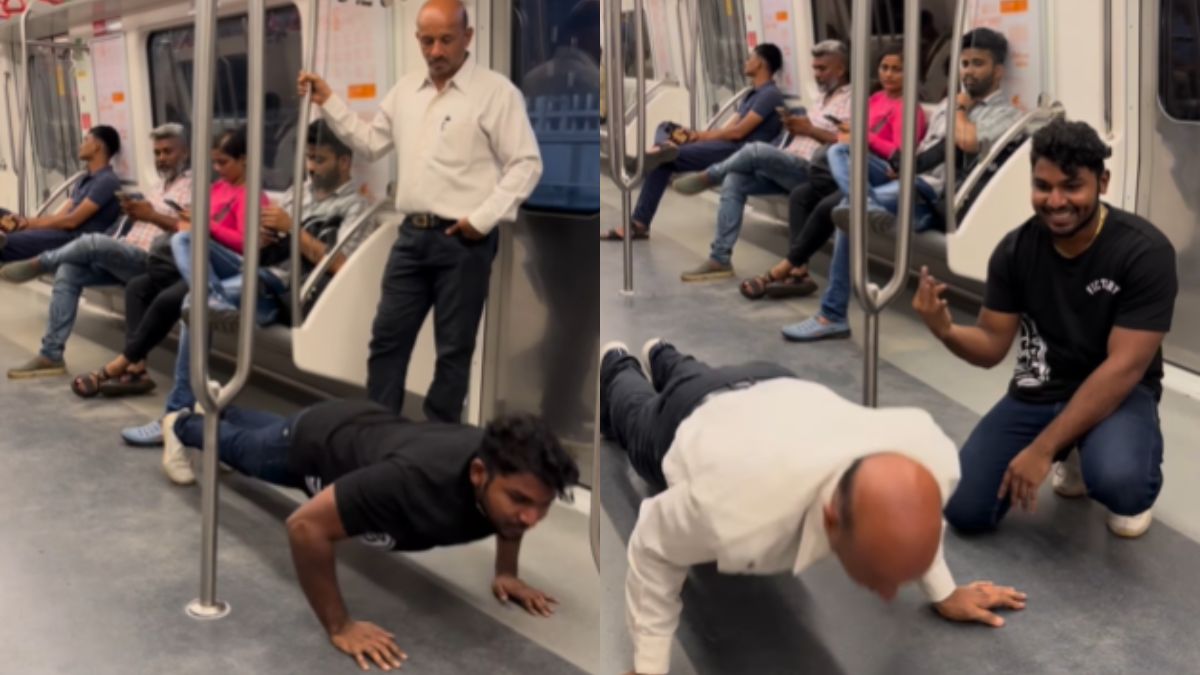 Video of a man doing push ups in Delhi Metro goes viral| दिल्ली मेट्रो ...