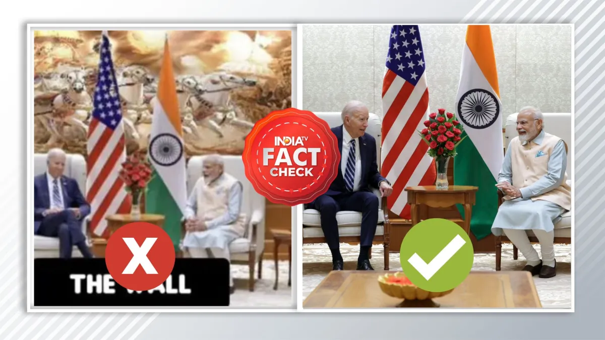 Fact Check: पीएम मोदी और बाइडेन की बैठक में दीवार पर नहीं था महाभारत का चित्र, जानें वायरल फोटो का सच Fact Check- India TV Hindi