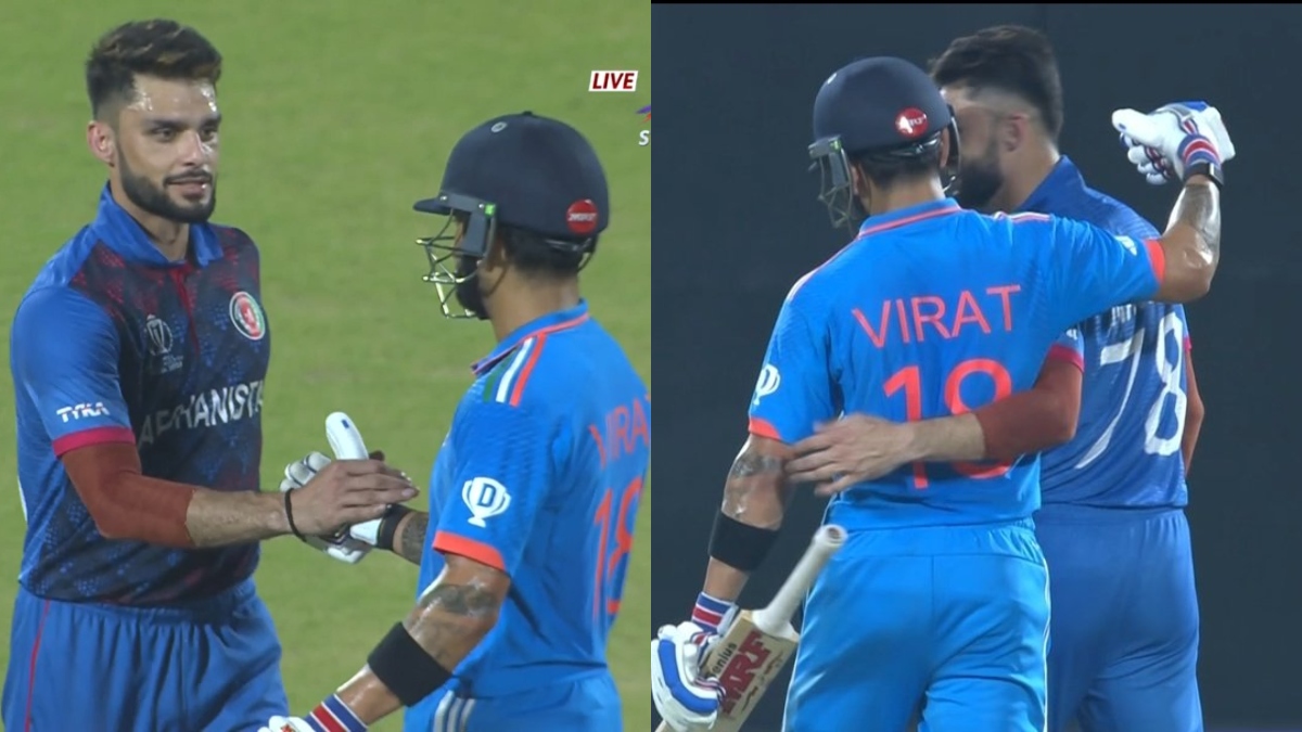 Virat Kohli and Naveen Ul Haq both gave such a reaction by hugging VIDEO went viral ind vs afg। विराट कोहली और नवीन उल हक ने भुलाई दुश्मनी, दोनों ने गले मिलकर दिया ऐसा रिएक्शन; VIDEO हुआ वायरल