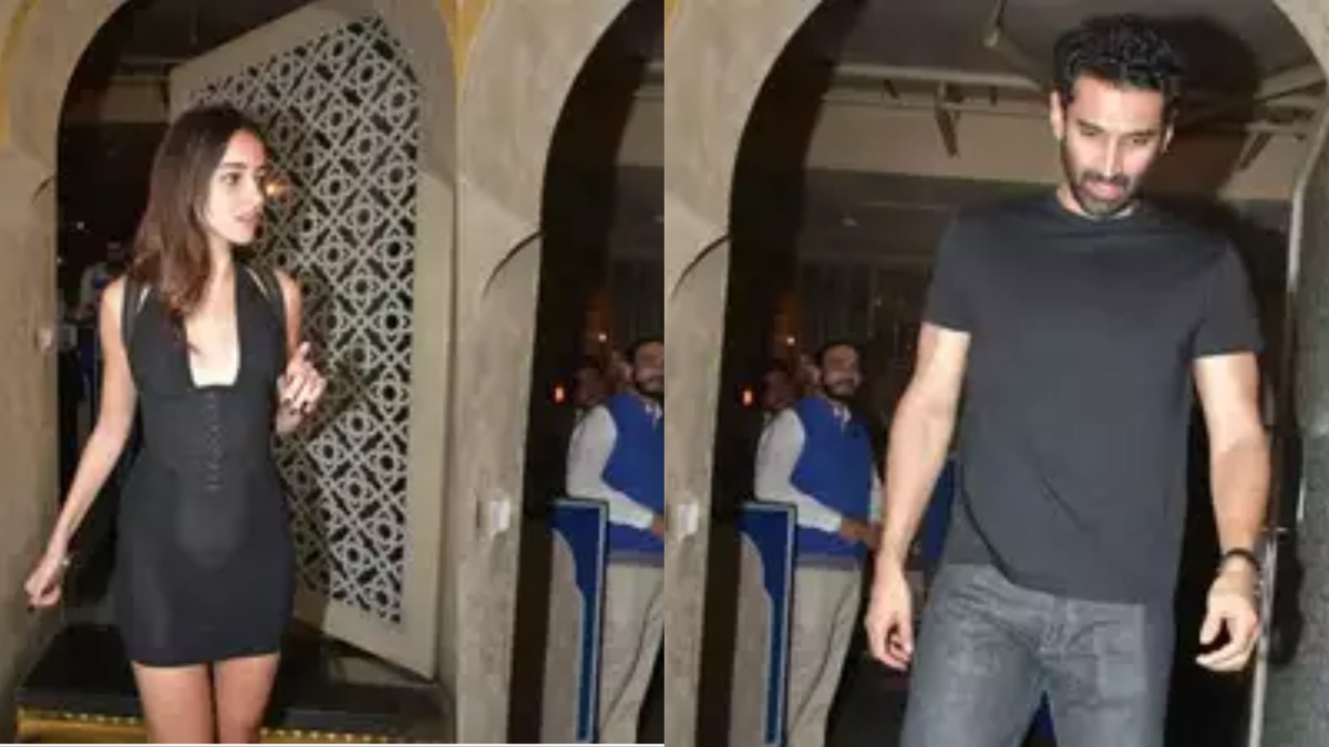 Rumored couple Aditya Roy Kapur and Ananya Panday twin in black for dinner date | डेटिंग रूमर्स के बीच साथ में स्पॉट हुए अनन्या पांडे और आदित्य रॉय कपूर, पैपराजी को देखते ही करने लगीं ब्लश