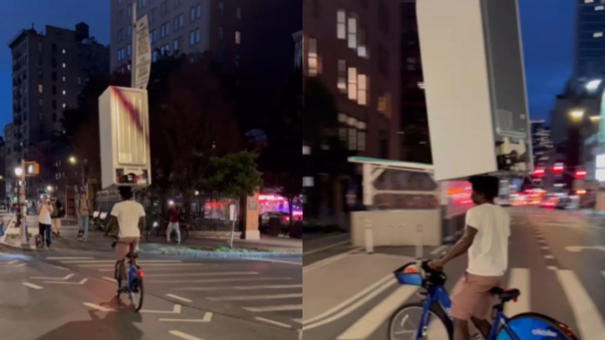 A man rode a bicycle with a refrigerator on his head, people said – how can this happen?| Viral Video: शख्स ने अपने सिर पर फ्रिज रख चलाई साइकिल, लोगों ने कहा- ऐसा कैसे हो सकता है?