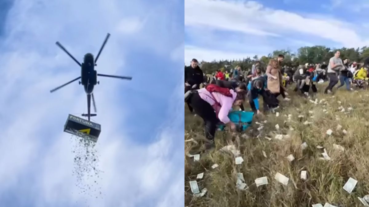 First time in Czech Republic, people started looting after seeing real notes raining from sky| Viral Video: पहली बार आसमान से हुई असली नोटों की बारिश, पैसा देखते ही लोगों में लूटने की मच गई होड़