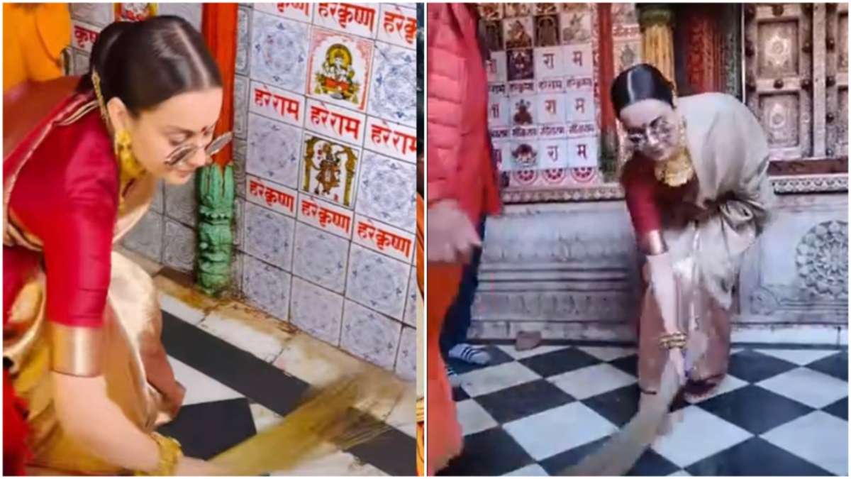 कंगना रनौत ने अयोध्या को बताया 'देव लोक', साड़ी पहन हनुमान गढ़ी मंदिर में  लगाई झाड़ू - India TV Hindi