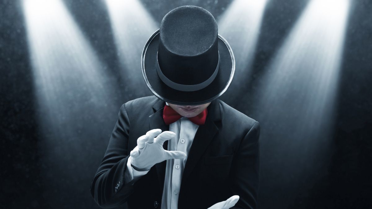 A magician performing a trick, symbolizing the art of stage magic in Hindi culture