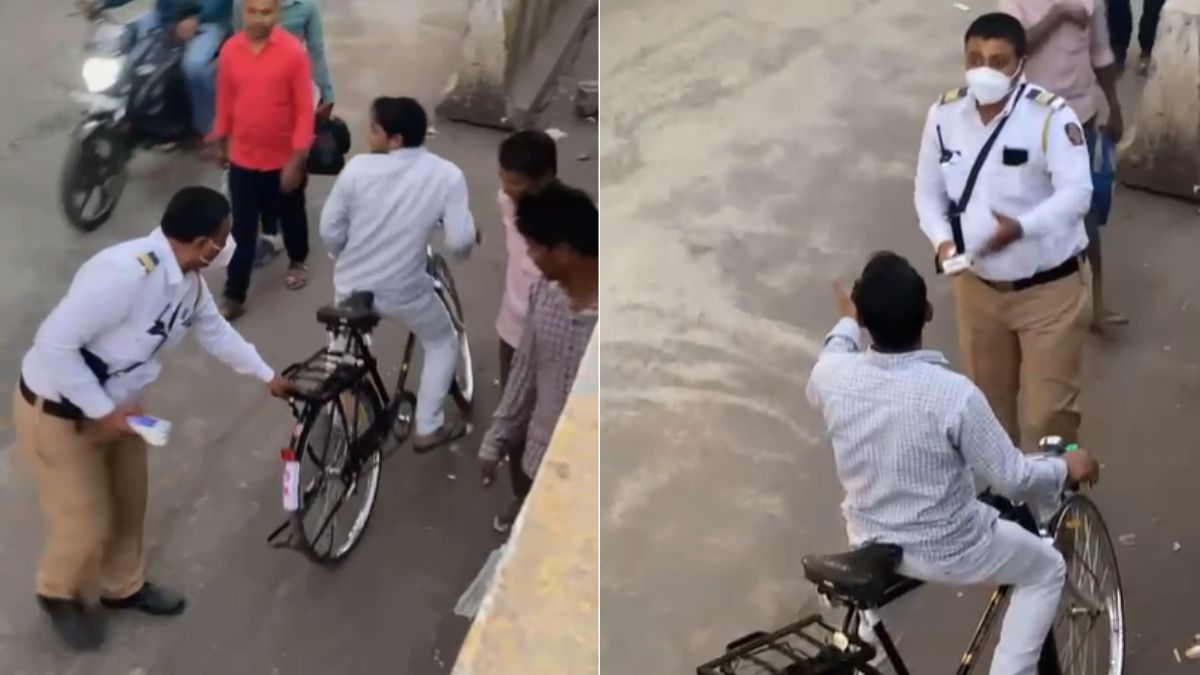 VIDEO: जब ट्रैफिक पुलिस काटने लगा साइकिल वाले का चालान, पब्लिक ने पूछा- काम का प्रेशर है या वसूली हो रही