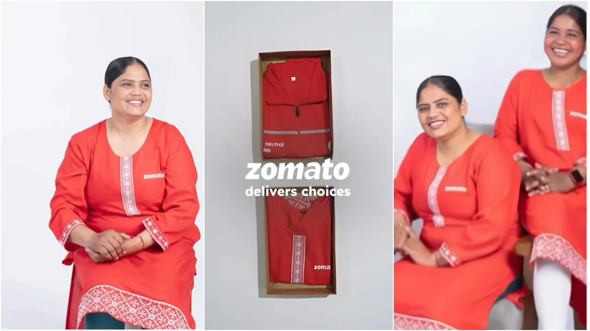 Zomato ने लॉन्च किया महिला डिलीवरी पार्टनर्स के लिए नया पॉकेट वाला कुर्ता, आप भी देखिए लुक जोमैटो का नया कुर्ता- India TV Paisa