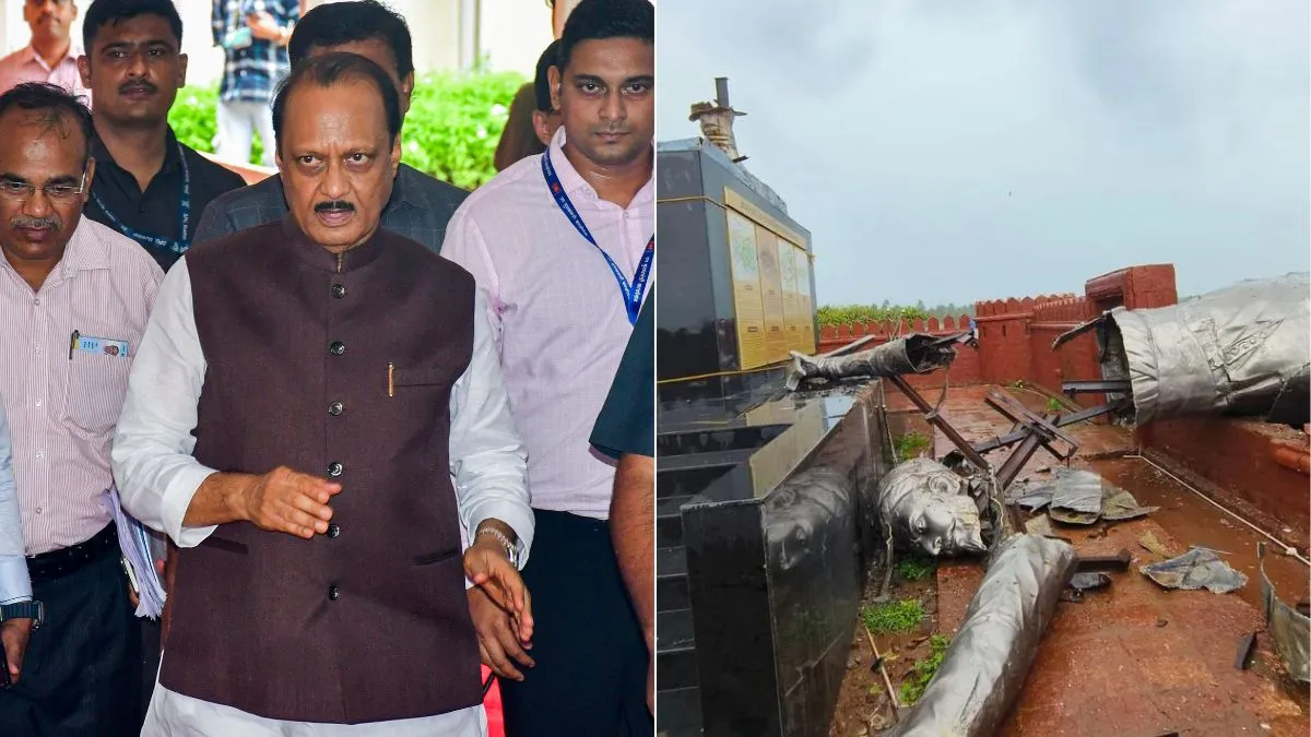 शिवाजी की 35 फीट ऊंची मूर्ति कैसे गिरी? निरीक्षण करने सिंधुदुर्ग के मालवण पहुंचे अजित पवार, मांग चुके हैं माफी ajit pawar- India TV Hindi