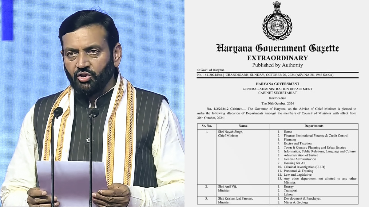 हरियाणा सरकार में मंत्रिमंडल का बंटवारा, सीएम सैनी ने अपने पास रखे 13 विभाग, जानें किसे क्या मिला?