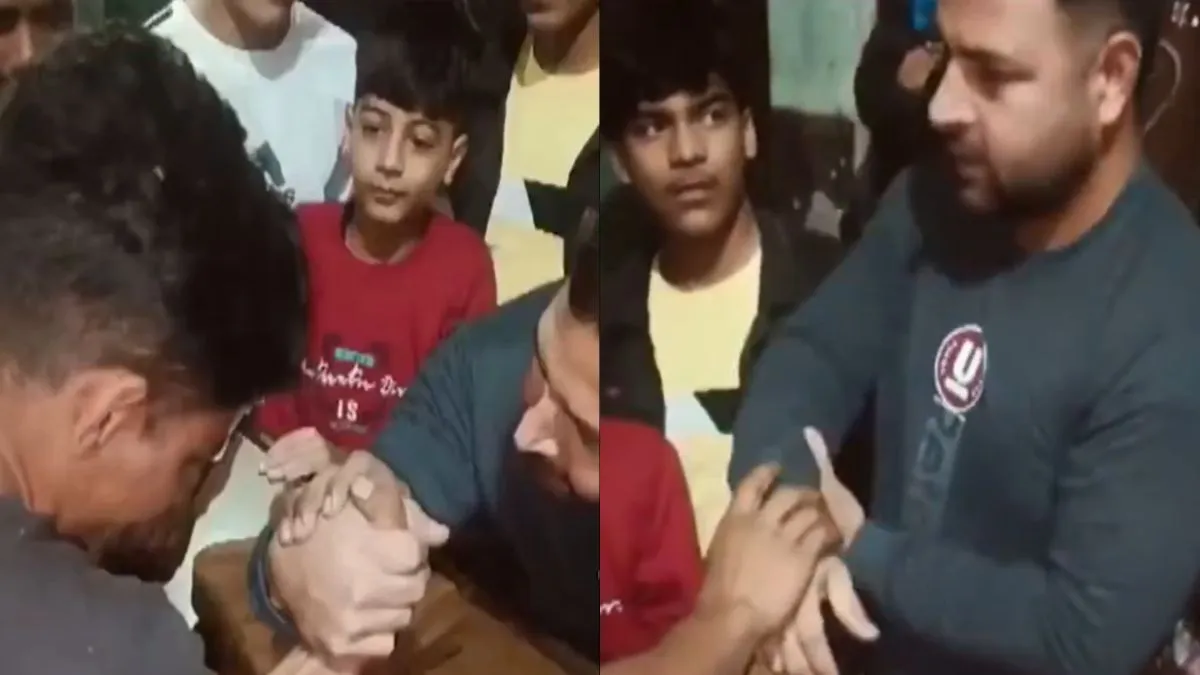 पंजा लड़ाना मुरादाबाद के शख्स को पड़ गया भारी, Video देख आपकी भी आंखें खुली की खुली रह जाएंगी वायरल वीडियो का स्क्रीनशॉट- India TV Hindi