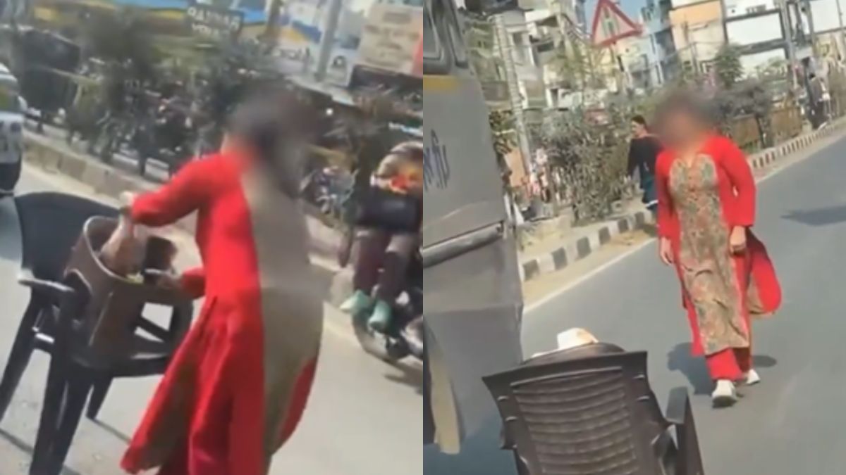 इन आंटी ने तो हद ही कर दी, सड़क के बीच पर कुर्सी लगाकर बनाने लगी रील, Video वायरल