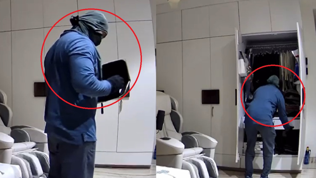 चेहरे पर काला नकाब पहन पूर्व मंत्री के घर घुसा चोर, अलमारी से 50 लाख के गहने पार करने का LIVE VIDEO चेहरे पर काला नकाब पहन पूर्व मंत्री के घर घुसा चोर, अलमारी से 50 लाख के गहने पार करने का LIVE VIDEO