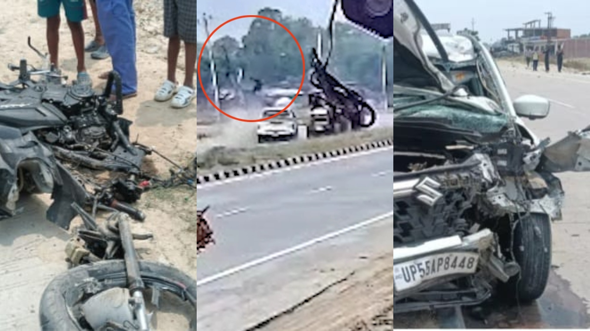 गोरखपुर: CCTV में कैद हुई दर्दनाक घटना, कार से टक्कर के बाद बाइक सवार चार युवक कई फीट ऊपर उछले, चारों की मौत