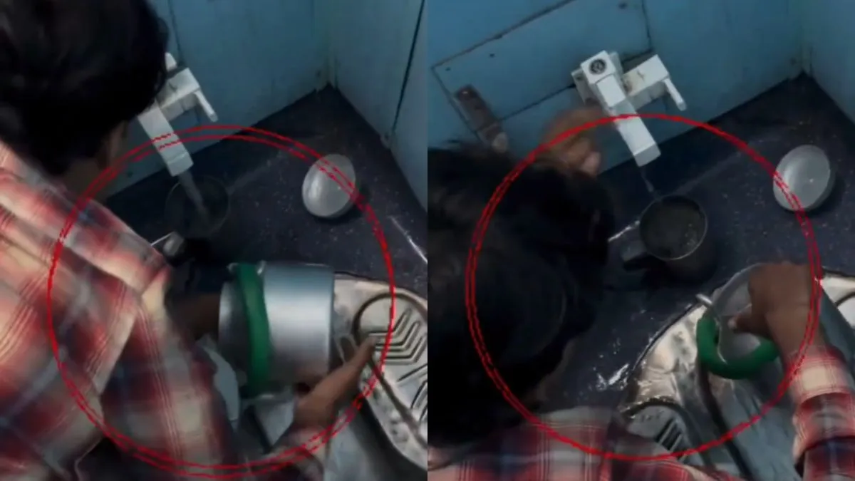 छी...छी...छी! ट्रेन के टॉयलेट में चाय की केतली धोते दिखा शख्स, Video देखते ही लोगों का दिमाग हुआ खराब ट्रेन के टॉयलेट में केतली धोता शख्स- India TV Hindi