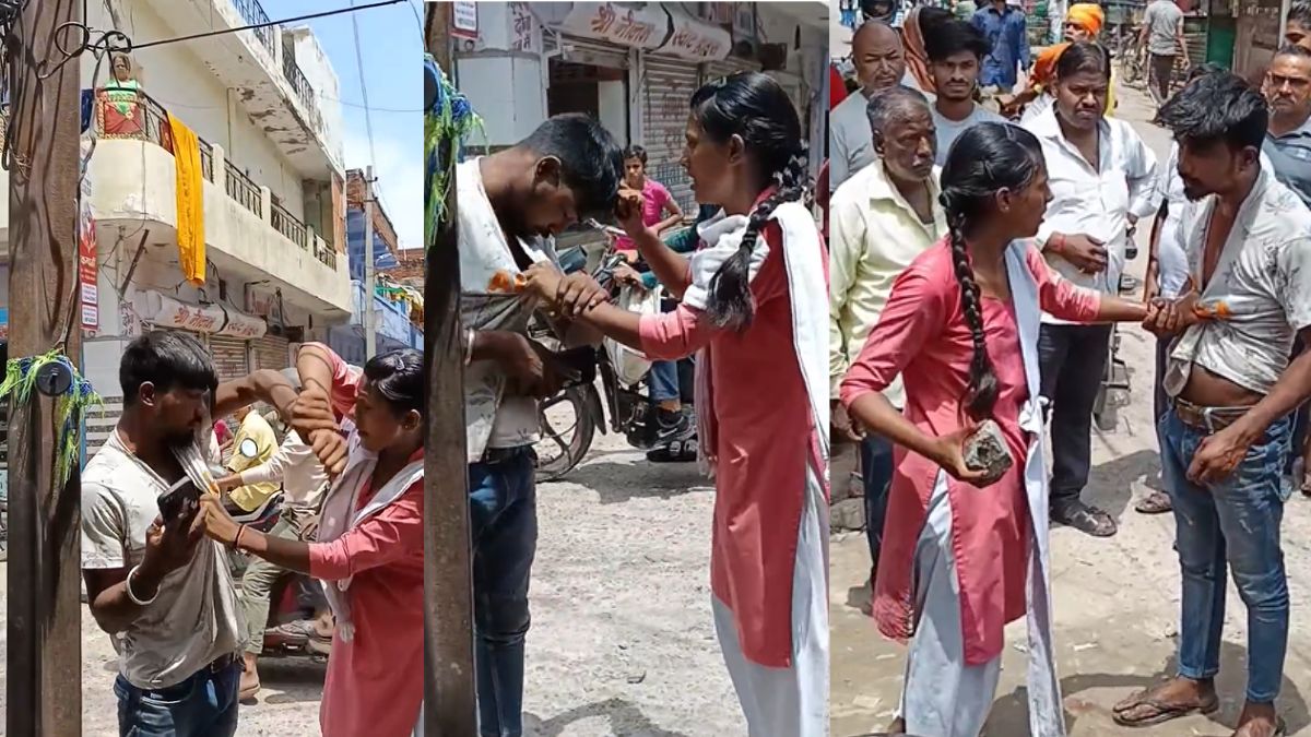 यूपी: छेड़छाड़ से गुस्साई छात्रा ने मनचले को बीच सड़क पर धुना, जूते से मारा और थप्पड़ों की बारिश भी की, VIDEO वायरल