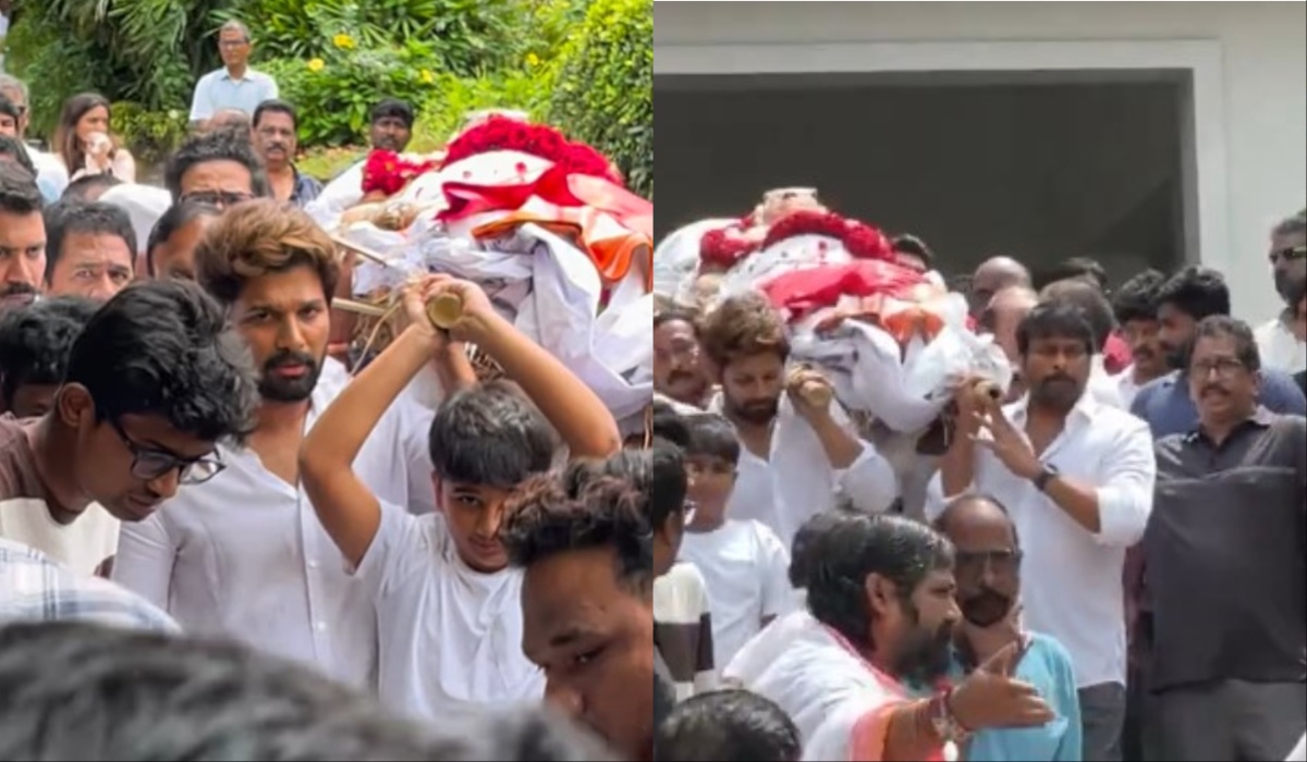अल्लू कनकरत्नम की अर्थी को अल्लू अर्जुन और चिरंजीवी ने दिया कंधा, देखें वीडियो