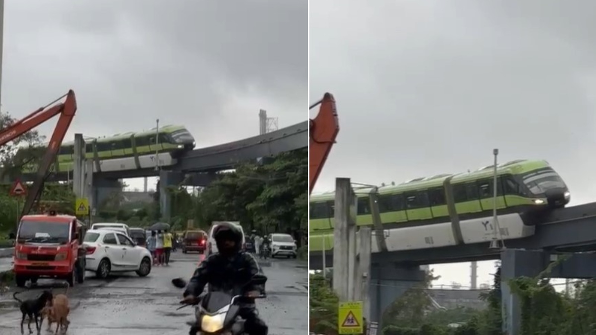 मुंबई में बीच पुल पर फंस गई मोनो रेल, यात्रियों को बाहर निकालने की कोशिश जारी, देखें Video