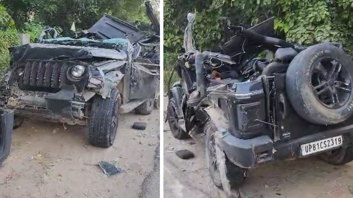 VIDEO: गुरुग्राम में आज सुबह भीषण रोड एक्सीडेंट, 5 की मौत, THAR कार के उड़े परखच्चे