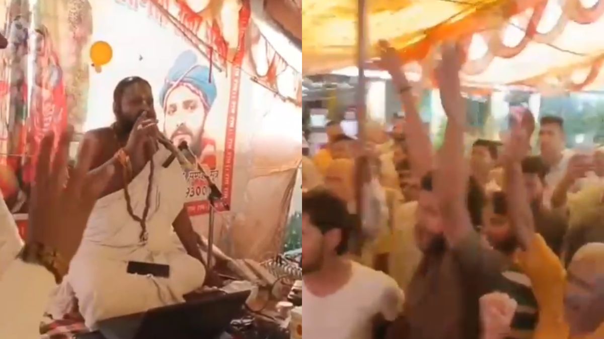 VIDEO: यूपी में पहचान छिपाकर कथा कहने आये कथावाचक को लोगों ने खदेड़ा, माइक पर मंगवाई माफी