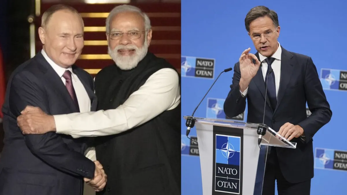 PM मोदी-पुतिन की यूक्रेन पर वार्ता और US टैरिफ पर NATO चीफ के दावे की निकली हवा, भारत ने कहा-"गलत और निराधार" रूस के राष्ट्रपति पुतिन और पीएम मोदी व दाएं नाटो के चीफ मार्क रूट। - India TV Hindi