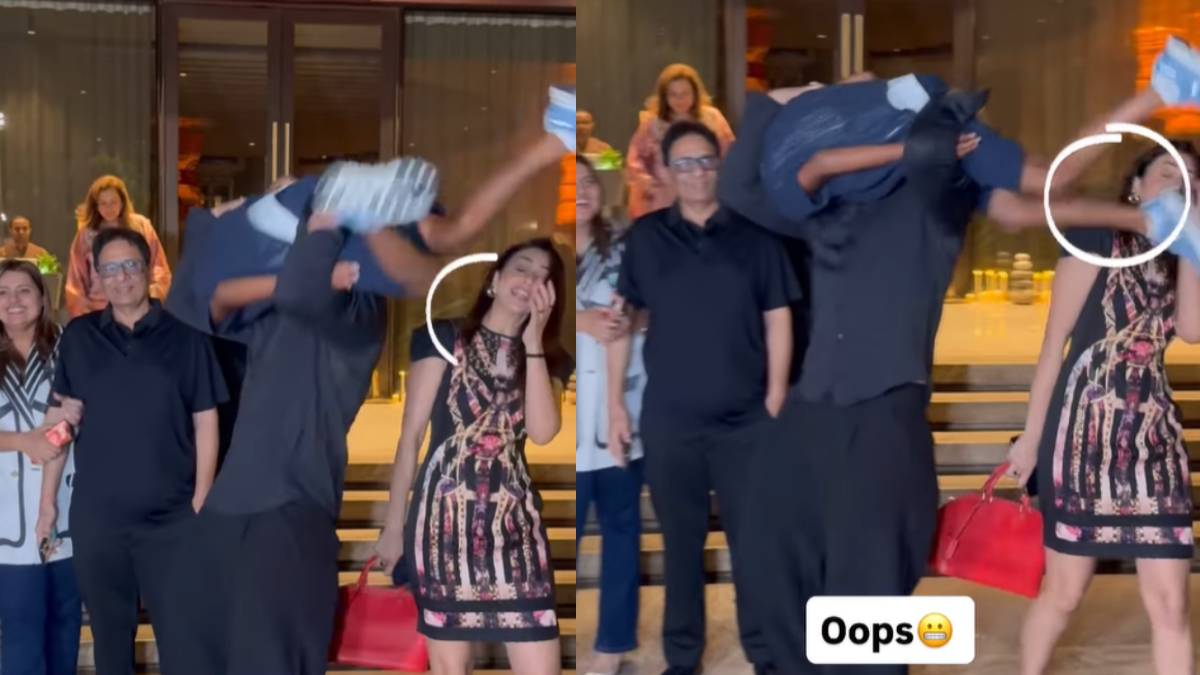 गोद में बच्चे को उठा रहे जैकी, पीछे से आ रही थीं रकुलप्रीत, तभी चेहरे पर पड़ी लात