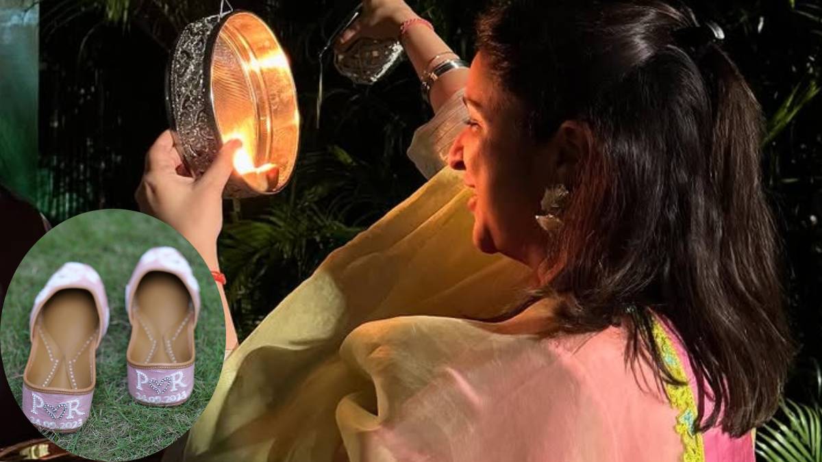 एक्ट्रेस ने जुत्ती में लिखवाए पति और अपने नाम के इनीशियल, चौंके यूजर