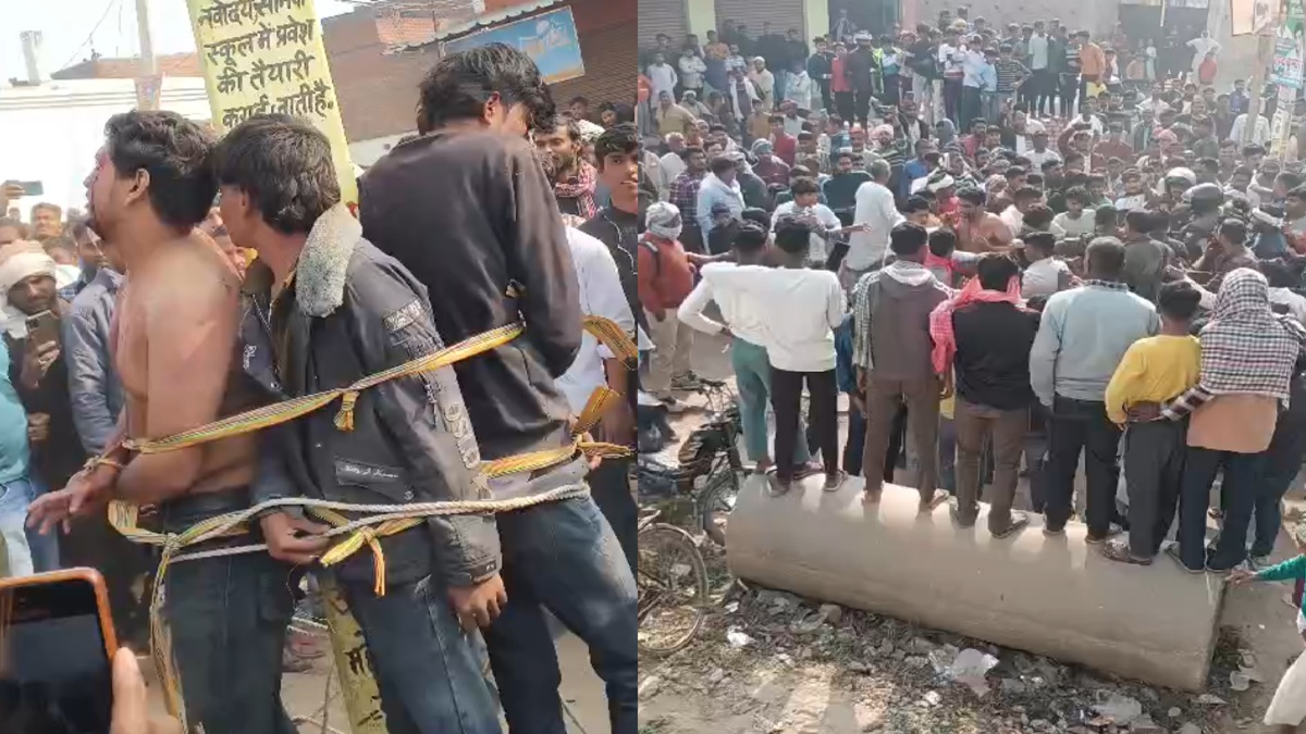 UP: रॉड, हॉकी और लाठियों से 3 युवकों की खंभे से बांधकर पिटाई, सैकड़ों की संख्या में मौजूद रहे लोग, जानिए मामला-VIDEO