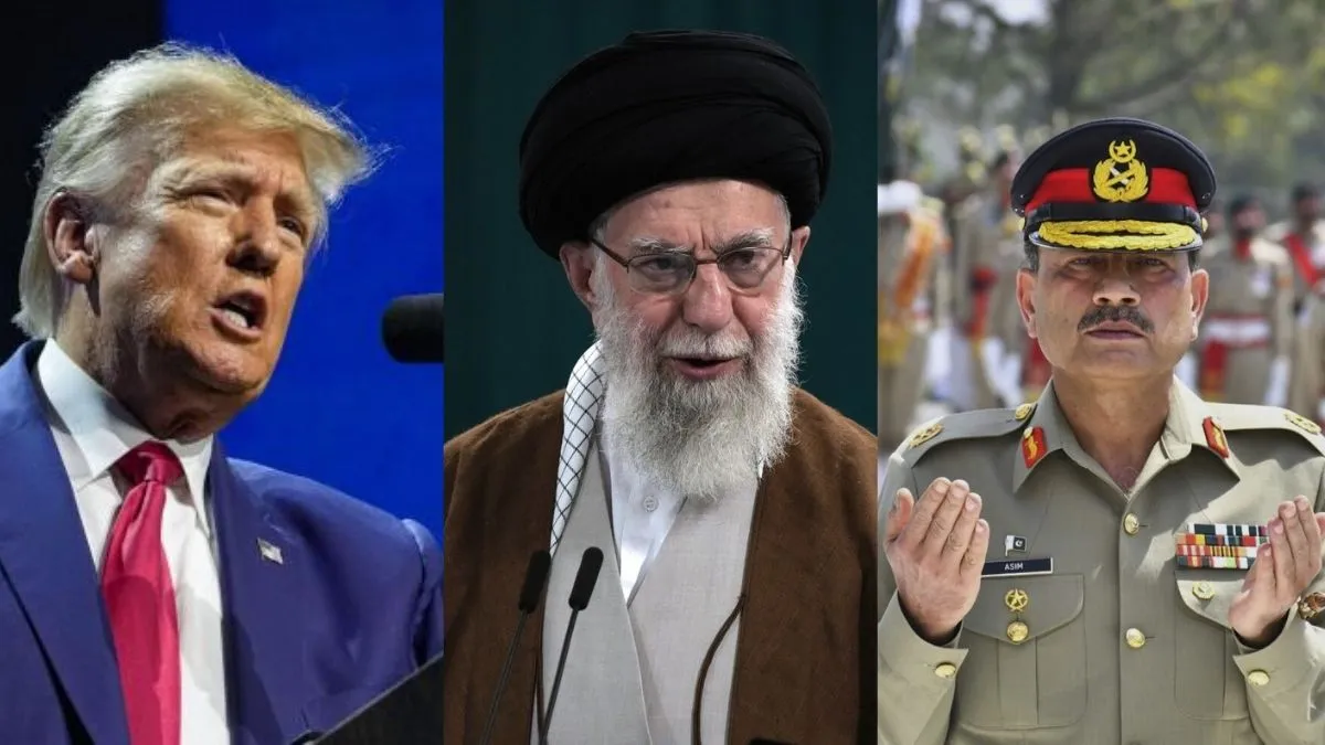 ट्रंप का फरमान...नहीं बचेगा ईरान, जानें खामेनेई को अमेरिका की धमकी से क्यों घबराया पाकिस्तान? अमेरिका के राष्ट्रपति डोनाल्ड ट्रंप (बाएं) बीच में ईरान के सुप्रीम लीडर अयातुल्ला अली खामेनेई और दाए- India TV Hindi